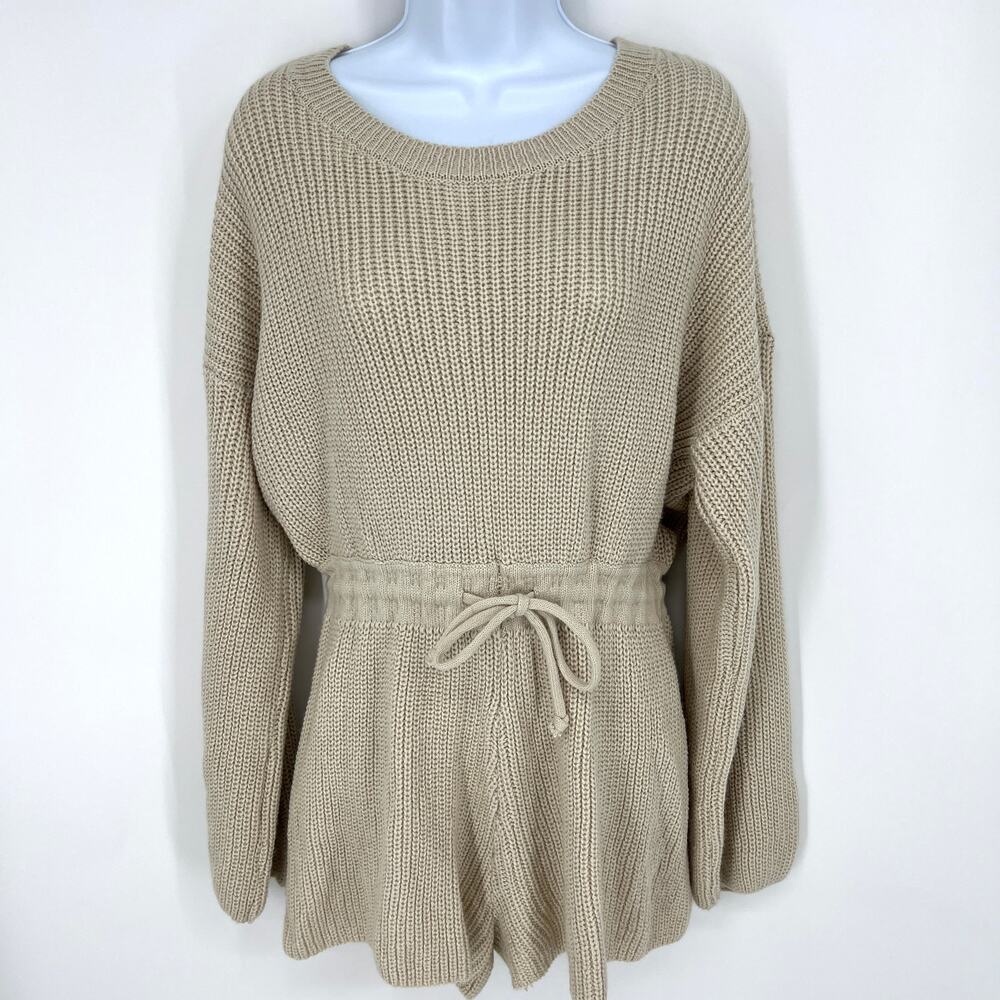 LUCCA Womens Sweater Knit Romper Shorts size M Tan Acrylic Knit